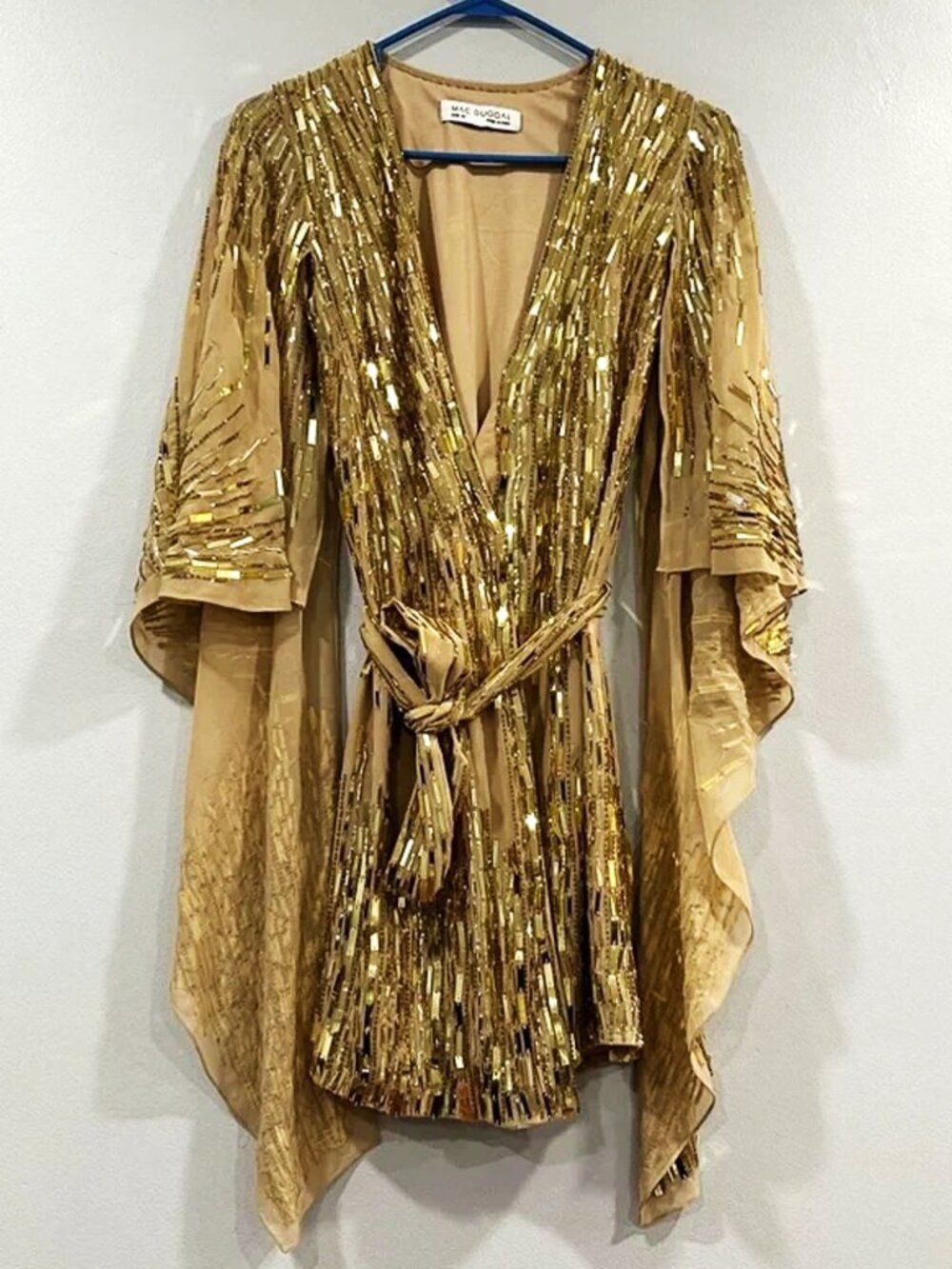 MAC DUGGAL Cape Sleeve Embellished Sequin Wrap Dress NWT - Picture 7 of 12